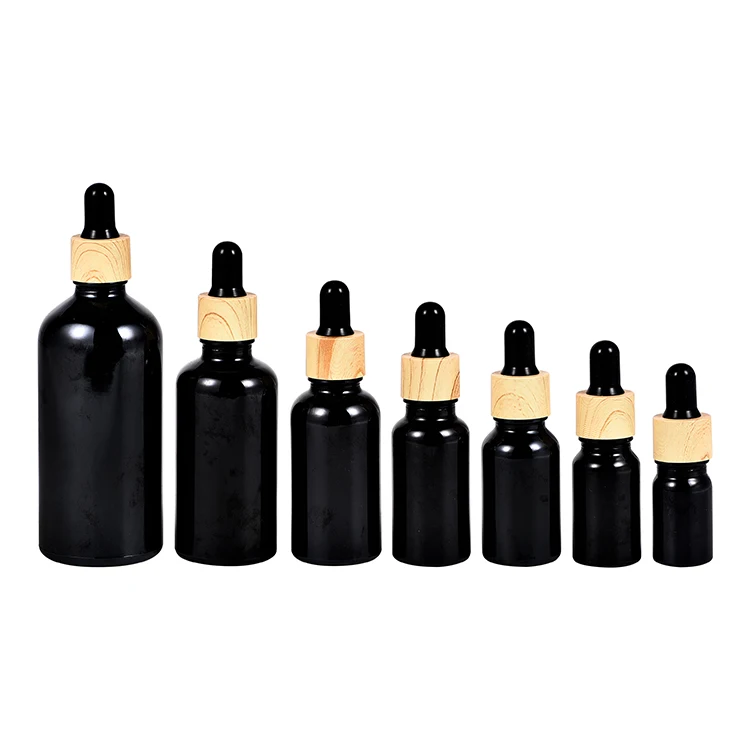 1 Oz / 30 Ml Black Glass Luxury Boston Round Empty Bottle Dropper Essential Oil Eye Glass Bottle
