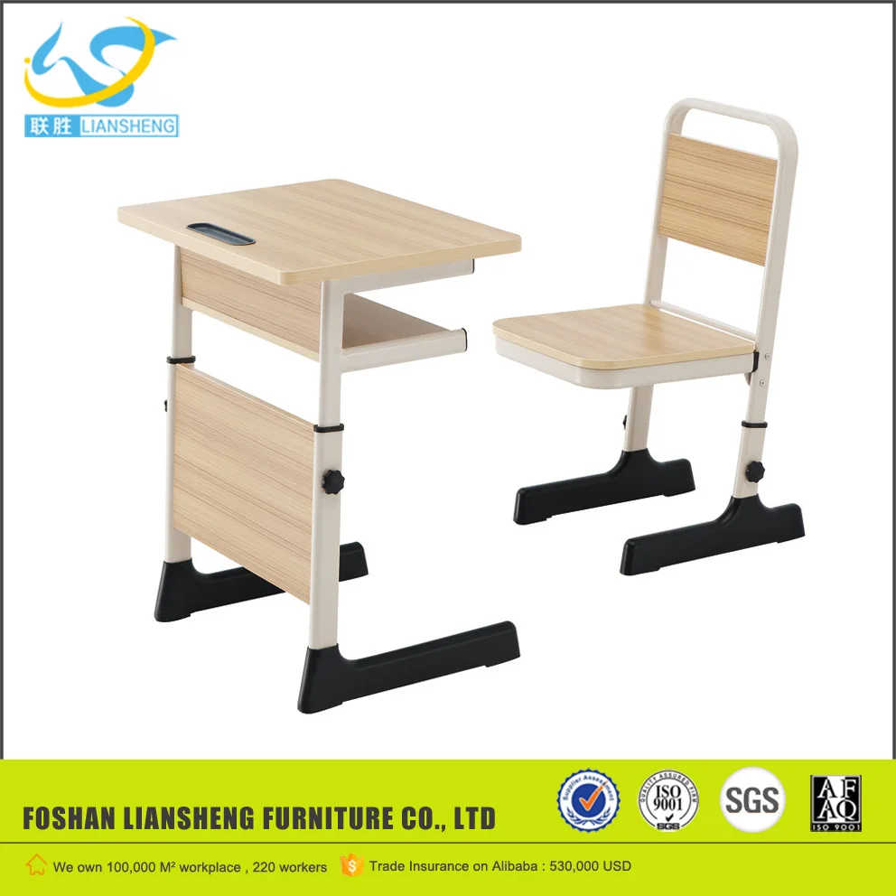 Adjustable top grade student study desk table and chair