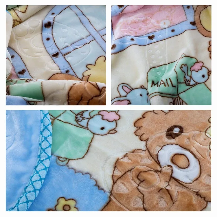 
Knitted lovely pattern 100% polyester cravity cartoon flannel baby blanket embossed 