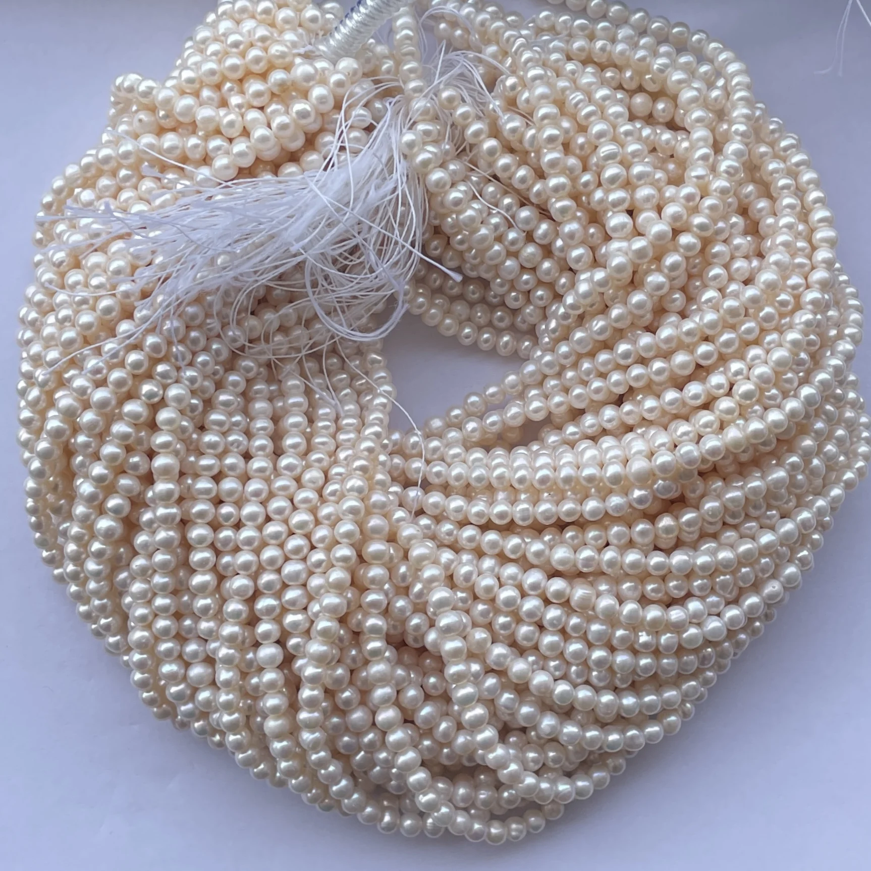 5mm 6mm Natural White Color Freshwater Pearl Stone Round Potato Beads Wholesale Stone Supplier Cultured Pearls Factory
