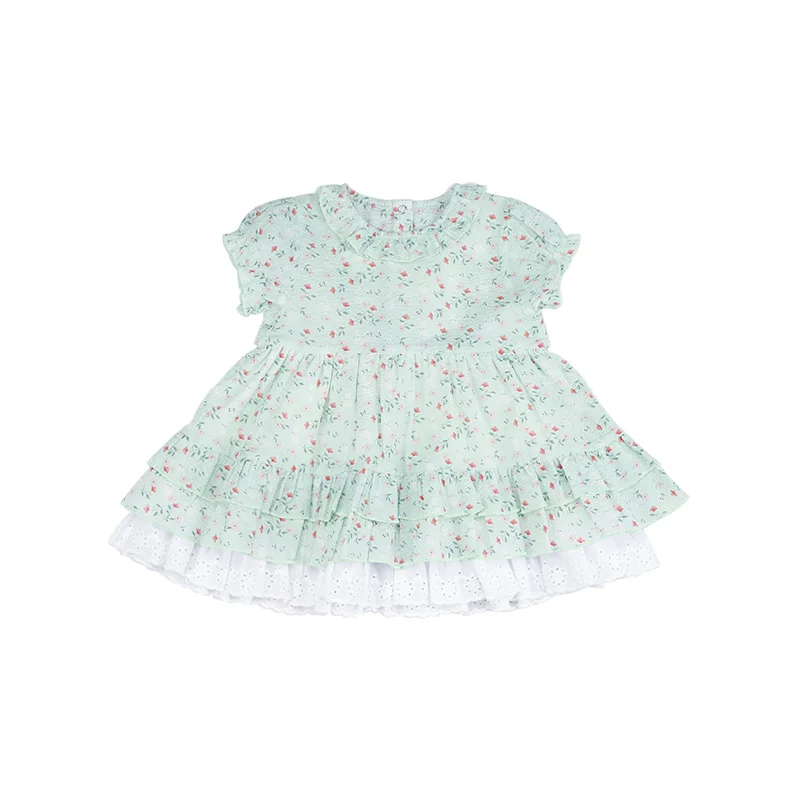 100% Cotton Girl Princess Dresses Summer Casual Short Sleeve Floral One-Piece Dress