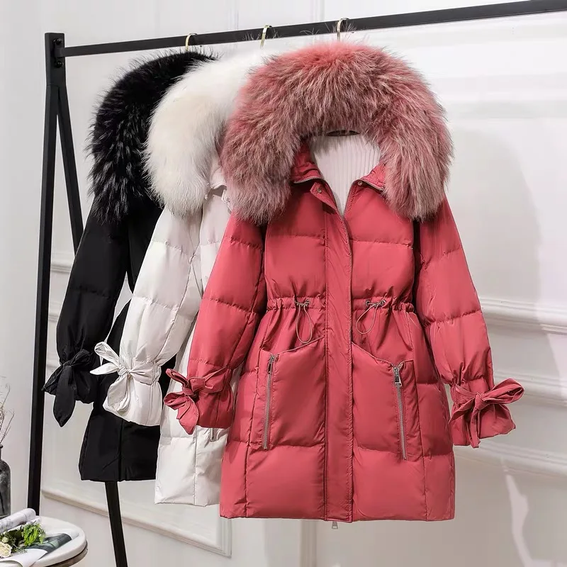 Wholesale 2024 new foreign trade down jacket print female long over knee to ankle extra long thick big hair collar big size