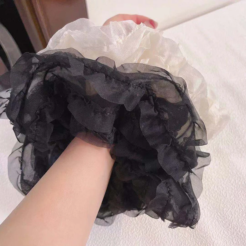 Hot Selling New Fashion Cute Black White Large Lace Hair Ties Ponytail Holder Scrunchies for Women