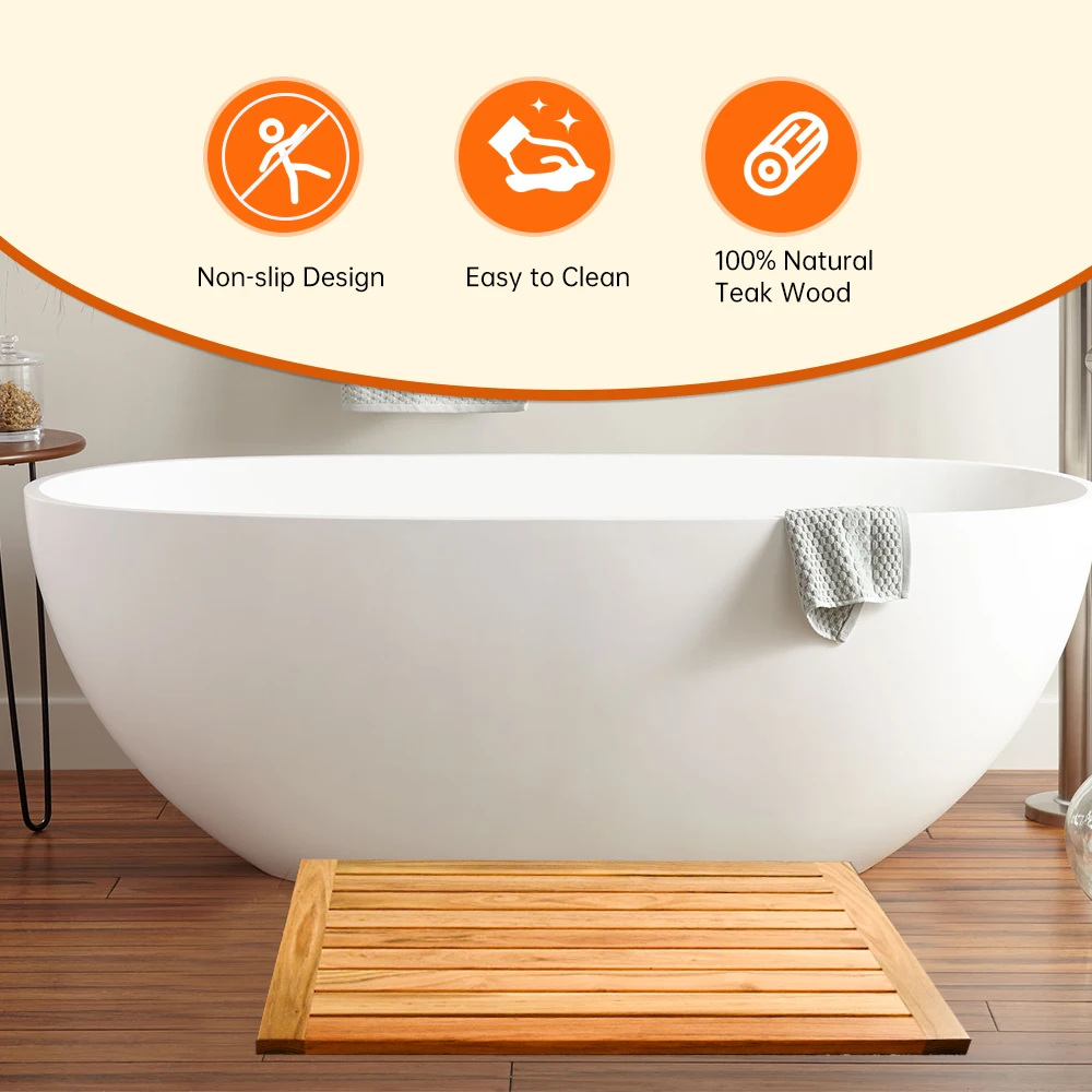 Natural Eco Friendly Spa Foldable Waterproof Non-slip Wood Tub Sauna Bathroom Bamboo Wooden Shower  With Silicone Anti-Skid Pad