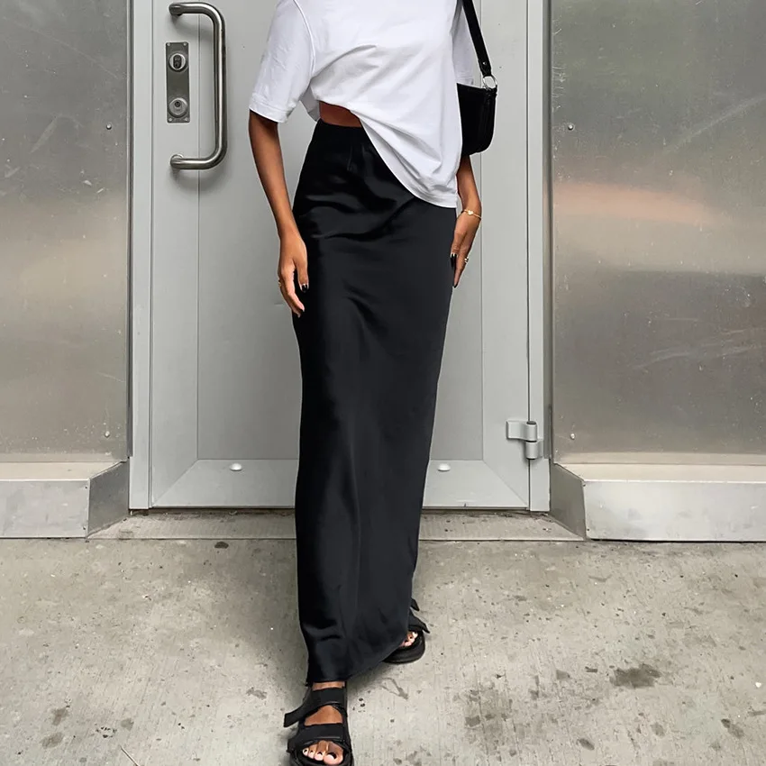 Женская атласная юбка французская драпировочная с рыбьим хвостом