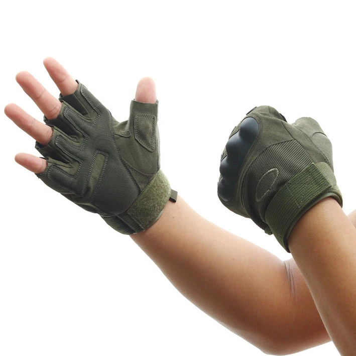 QXMOVING Outdoor Half Finger Leather Tactical Cycling Motorcycle Glove With Hard Knuckle