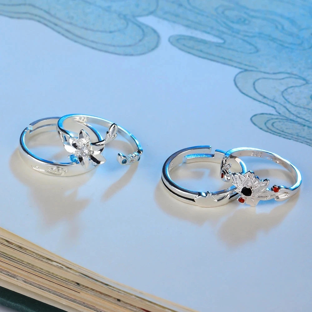 Women Ring Mo Dao Zu Shi Rings Man Lan Wangji Wei Wuxian Fashion Flower Clouds Jewellery Wedding Couples Cute Silver Color Gifts