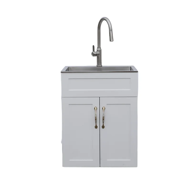 Easy-To-Clean Sink With Stainless Steel Cabinet And Deep Bowl Design for Versatile Laundry Room Needs