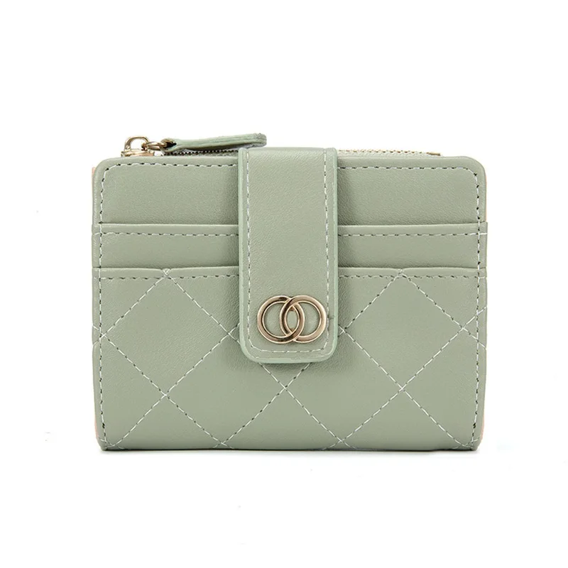 Spring and summer new solid color card bag short fashion simple button zipper wallet for women