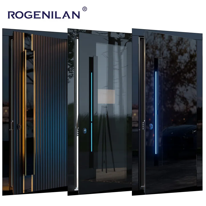 Китайские входные поворотные двери ROGENILAN алюминиевые наружные Большие передние двойные для дома современные безопасности