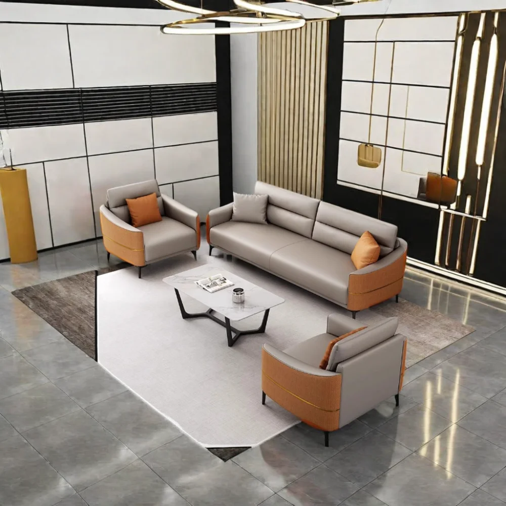 Luxury Modern Contemporary Office Sofa Set High Quality GENUINE Leather for Living Room Dining and Reception Office Furniture