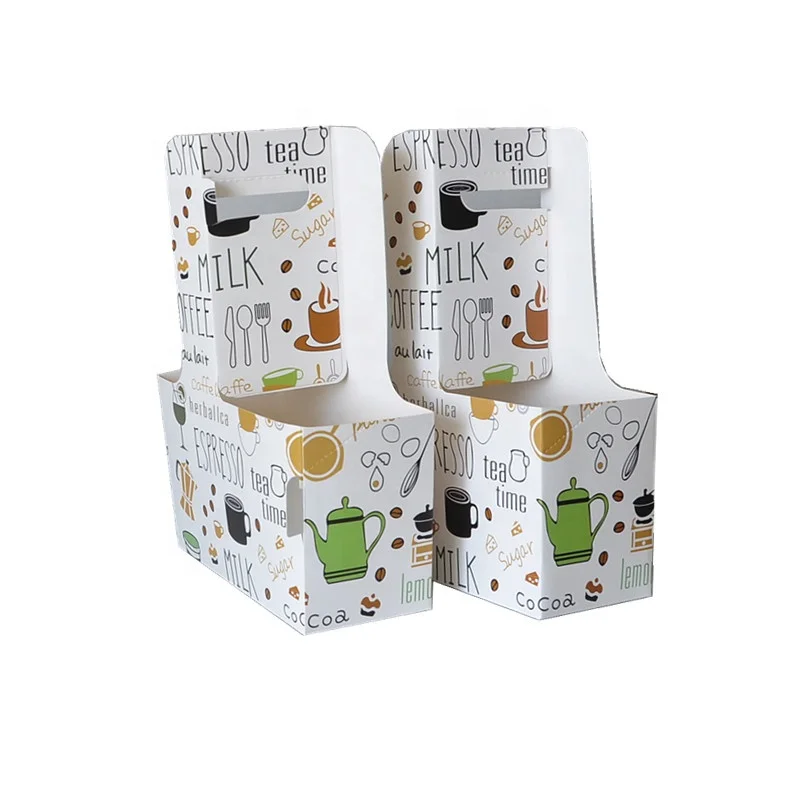Customized take away hot sale paper cup carrier with handle to go tea kraft packing disposable coffee paper cup holder