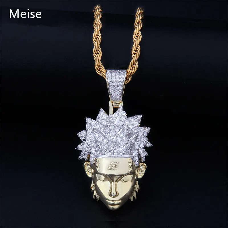Yiwu Meise YY235 Trendy Naruto Zircon Pendant Two-tone Plating Gold Zircon Stone Like 3D Pendant Hip Hop Necklace