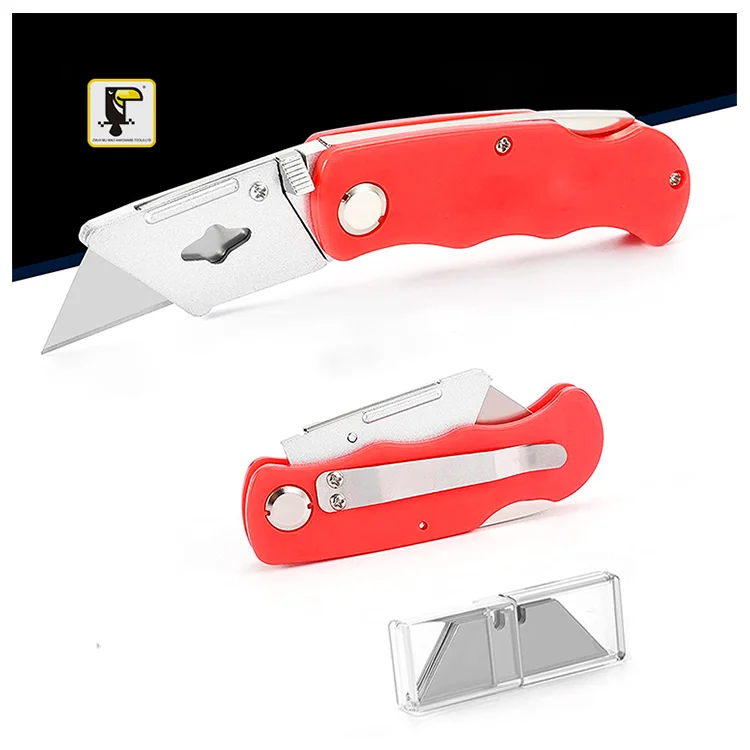 High Carbon Replaceable Blade Box Cutter Fold Foldable Pocket Lock Knife High Quality Plastic Folding Knife Cutter
