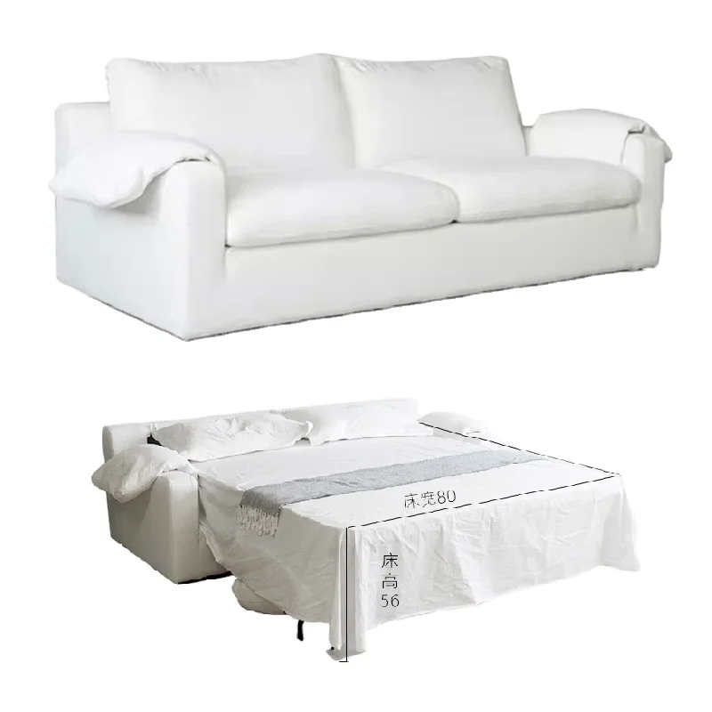 cotton linen fabric multi-functional folding dual-use removable and washable cloud sofa bed with mattress hotel furniture