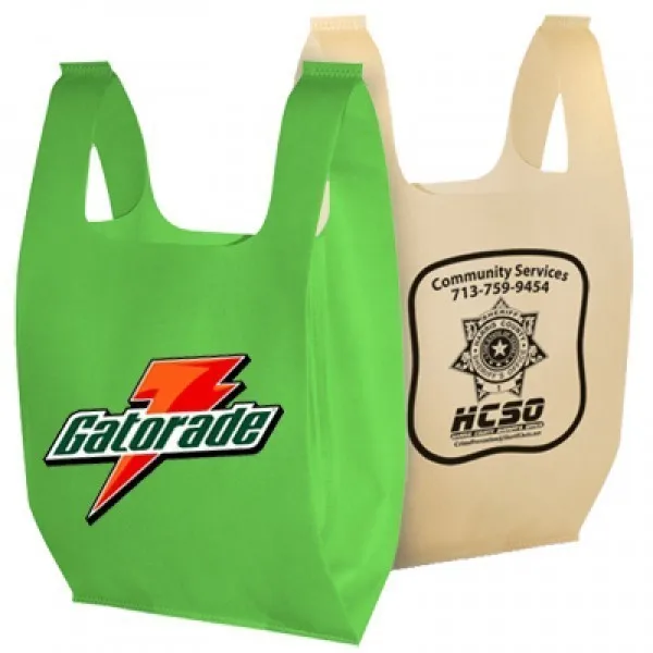 Custom logo printed eco reusable heat seal non woven vest shopping bag for supermarket non-woven t-shirt bag