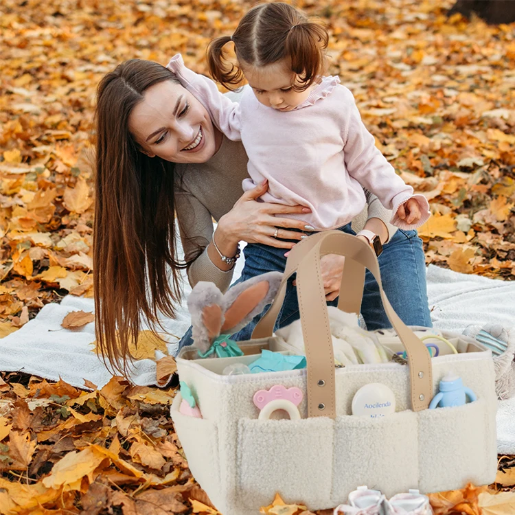 Factory Price Teddy Velvet Newborn Infant Baby Nappy Bag Nursery Diaper Carry Caddy Organiser Toy Storage Bin for Home Stroller