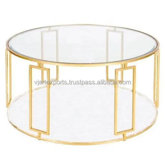 luxury best selling at low price wholesale products modern stainless steel metal frame glass round coffee table
