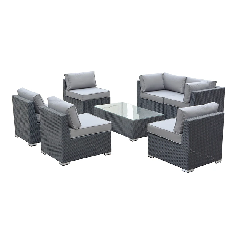 Leisure Design Patio Outdoor Garden Furniture Set Alum Modular Rattan Wicker Sofa Set With 6 Seat Sofa And Coffee Table