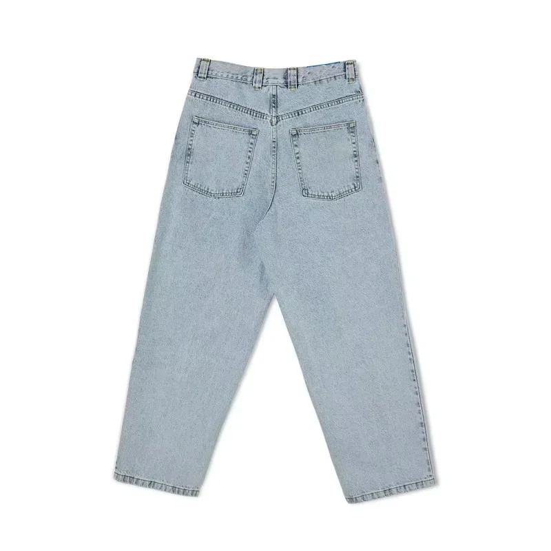 Custom men  100% Cotton Light Blue High Waisted Tapered Legs damage jeans Baggy Fit Big Boy Jeans