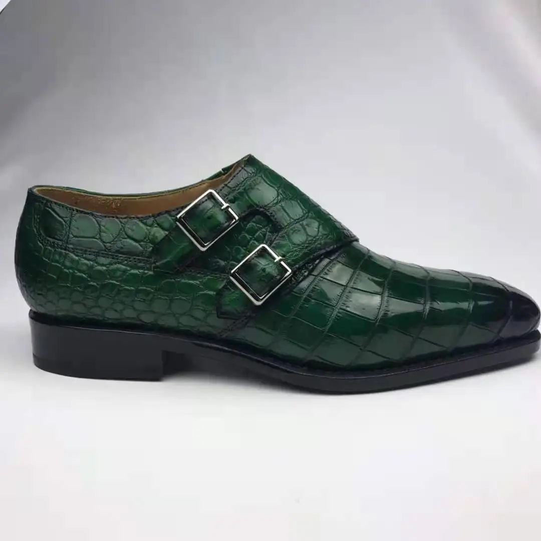 Factory Price Alligator mens shoes classic Wedding luxurious shoes man Handmade Monk Strap Crocodile Leather Men Dress Shoes