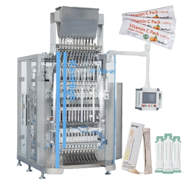 Автоматическая 6/8/10/12 полосы многоканальный сахар 3 в 1 кофе фармацевтического порошка Саше упаковочная машина