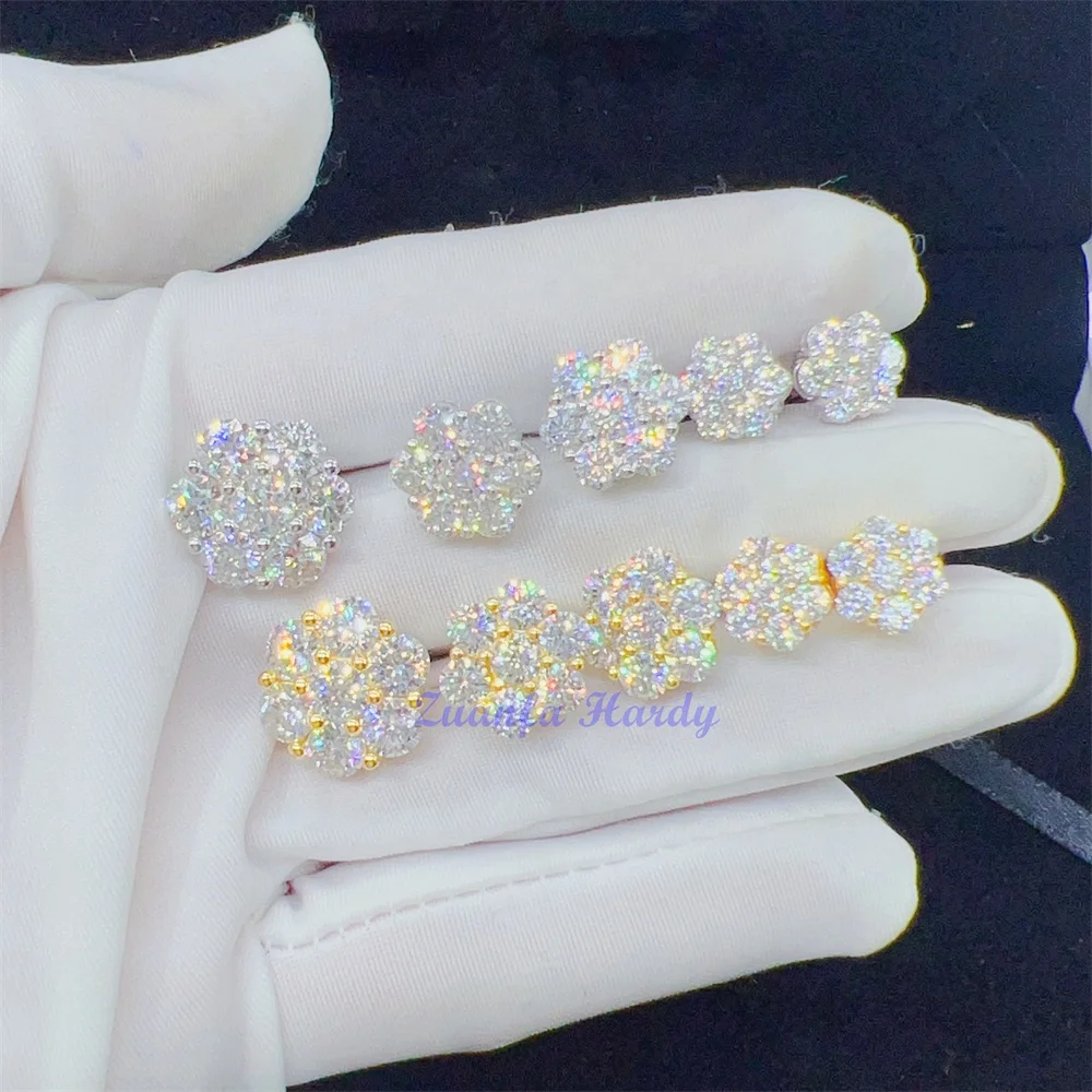 Zuanfa Popular Pass Diamond Tester Fine Jewelry 925 Silver 8mm 12mm 15mm Flower Earrings VVS Moissanite Stud Earrings