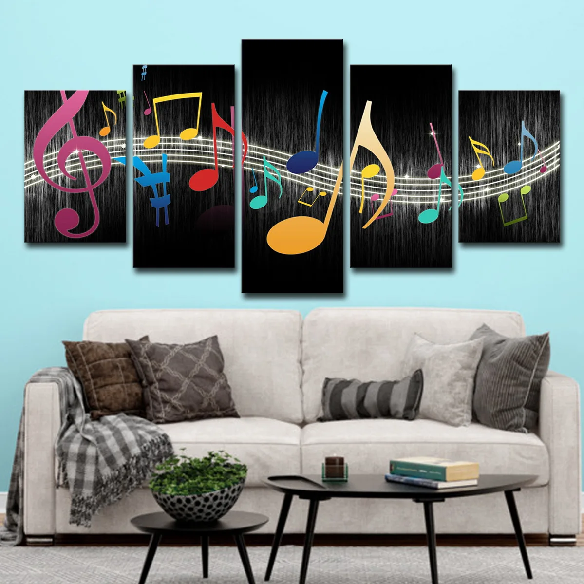 5 Pieces Modern style Colorful Score Framed Canvas Print Painting with Water-proof