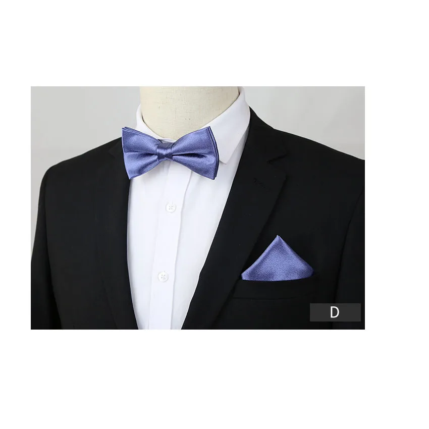 Bow Tie Set And Pocket Square Handky Satin Solid Bowtie  Cravate Men Fashion Shirt Accessory