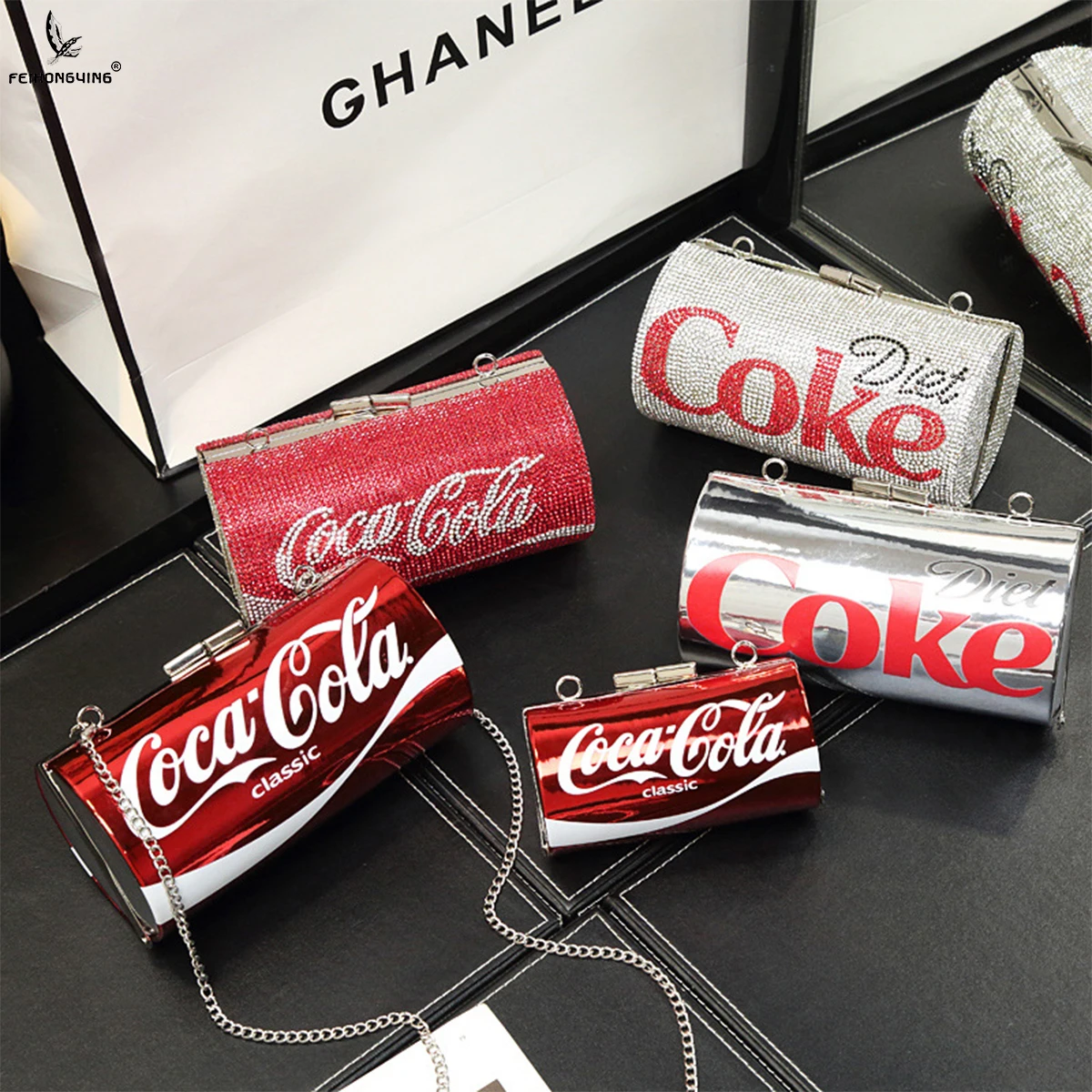 Coke Cola Clutch Bag Metal Ladies Bags Feihongying Rhinestone Handbags Clutch Diamond Purse Evening Purses