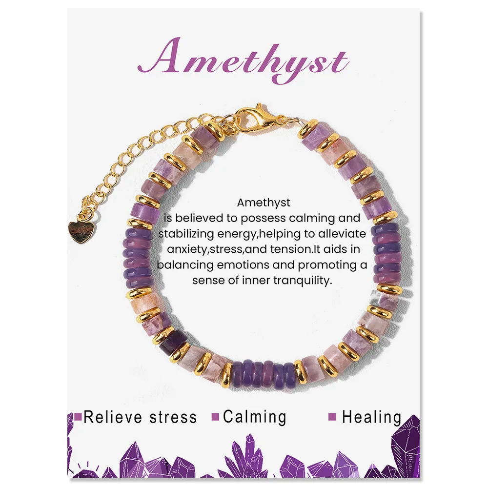 Turquoise Amethyst Link Chain Bracelet for Women Gold Plated Female Fashion Jewelry Beaded Bangles