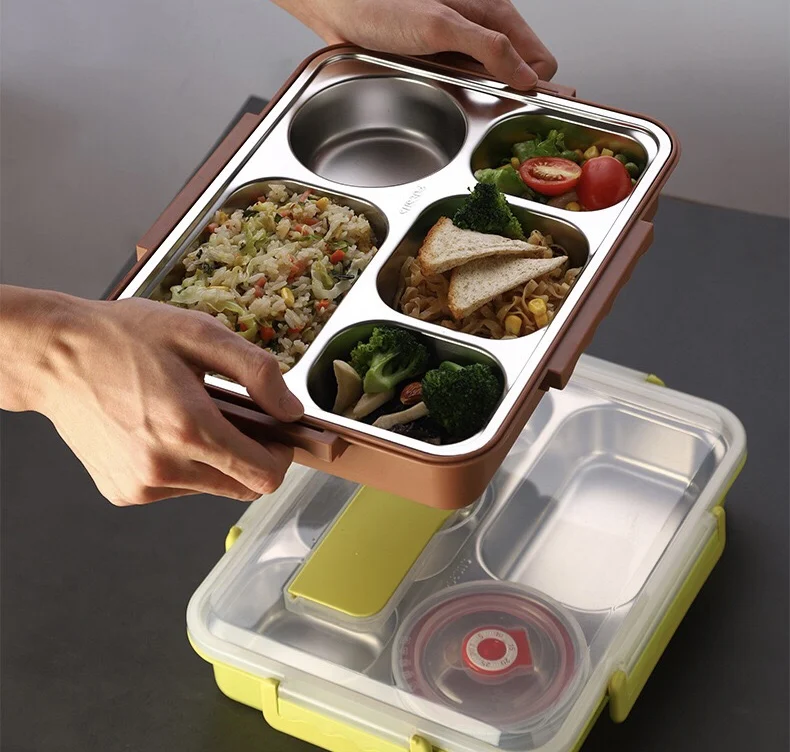 plastic student and kids can use stainless steeland lunch box with lid can be heated preservation portable sealed compartment