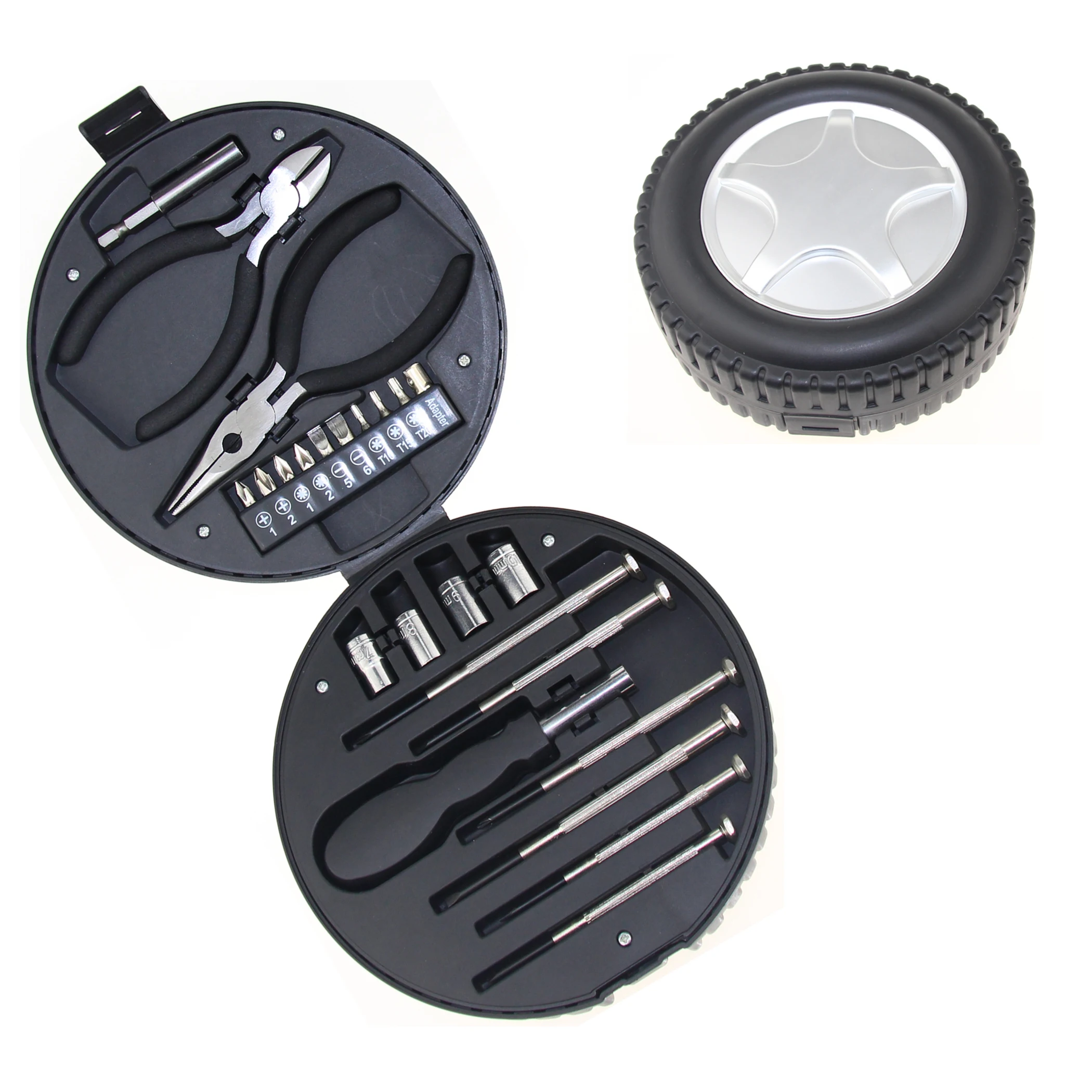 24 PCS Multi-functional Tyre shape tool kit Factory price DIY tyre tool box Promotional gifts