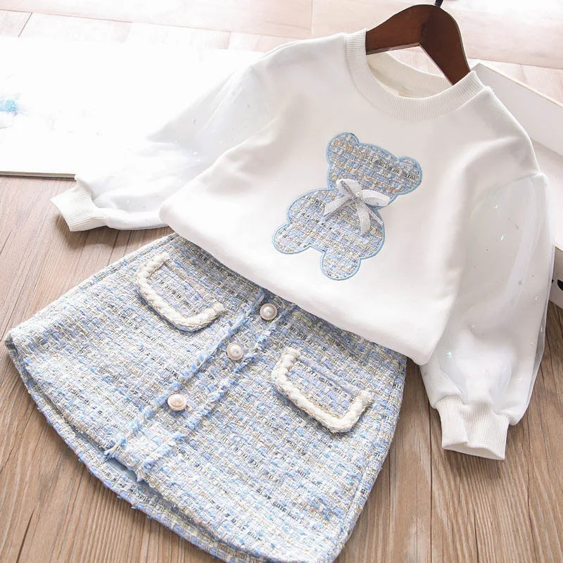 New Korean Style Spring Autumn Children Outfits 2pcs Hoodies+Skirt Casual Teenagers Girl Dress Clothes Sets