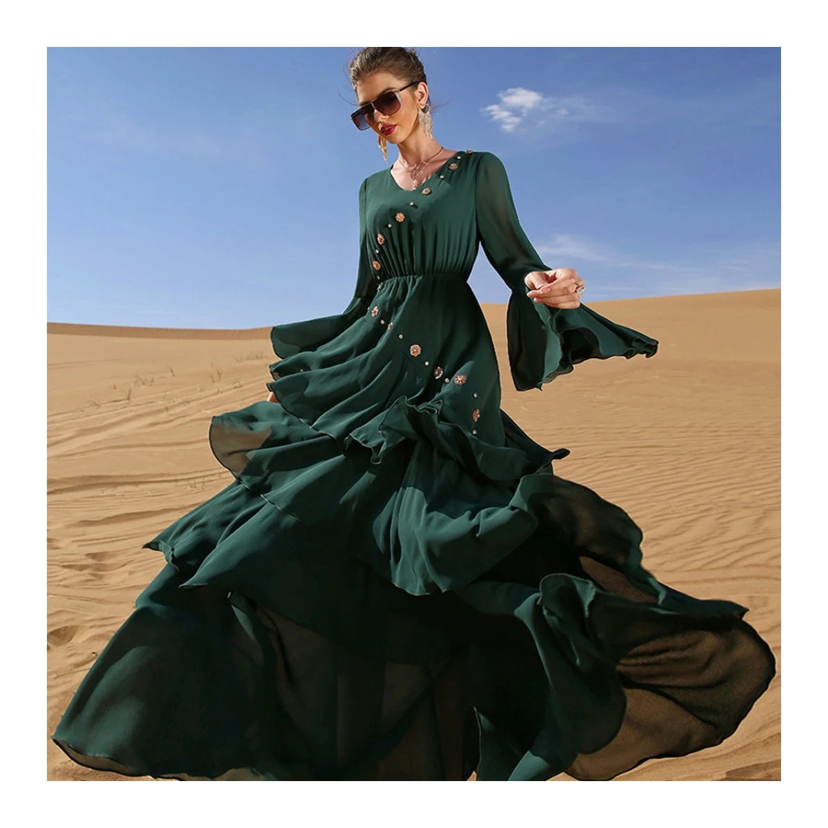 SIPO Ramadan Eid Mubarak Kaftan Dubai Abaya Manufacturers Muslim Ruffled Design Women Solid Color Abayas