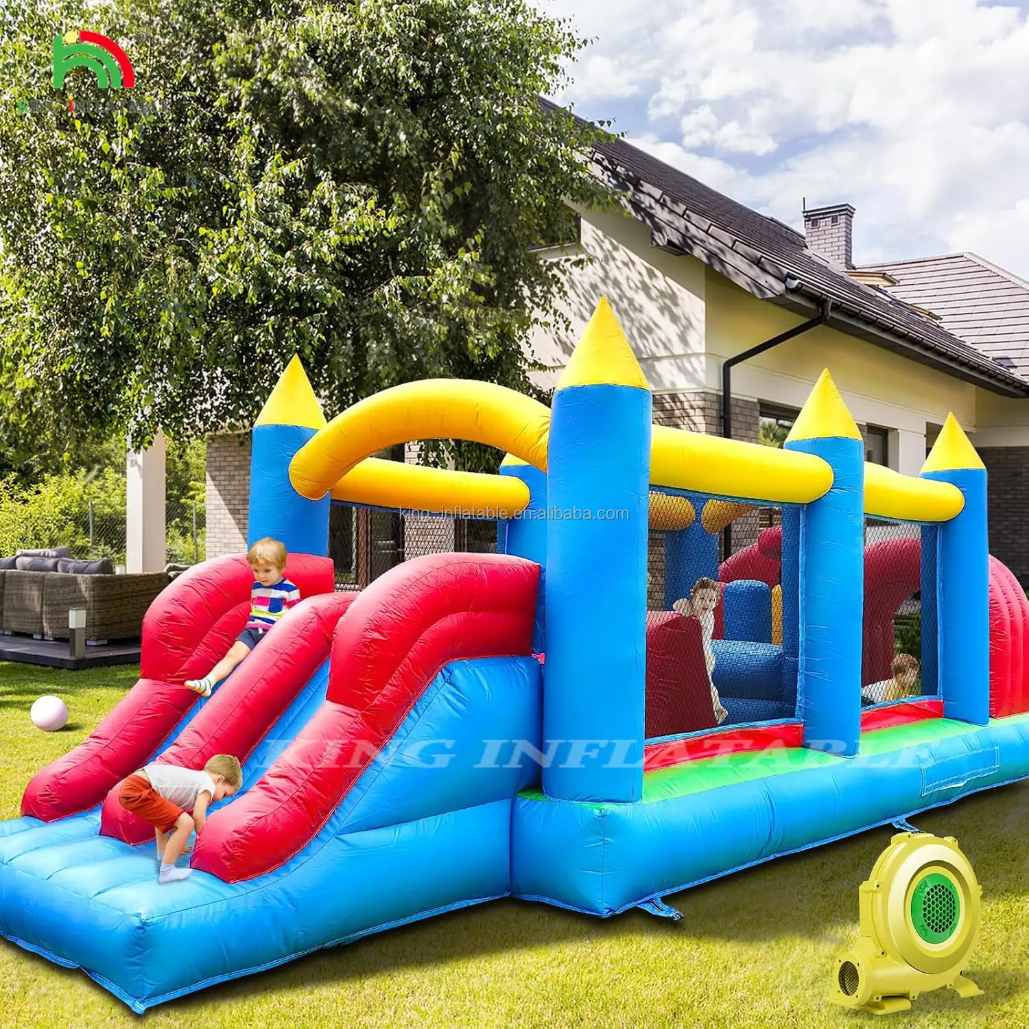 Commercial Grade 100% PVC Inflatable Obstacle Course Bounce House with Dual Racing Slides, Tunnels, Climbing, Obstacles