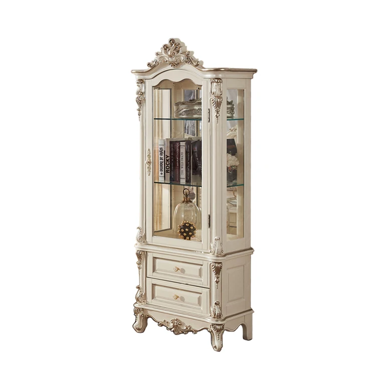 Antique White Display Furniture Cabinet Antique Hand Carved Wooden Wine Cabinet