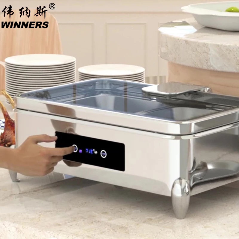 DEWEISI electric catering chafing dish heat food with remote Automatic lid opening sensor device smart chafing dish buffet set