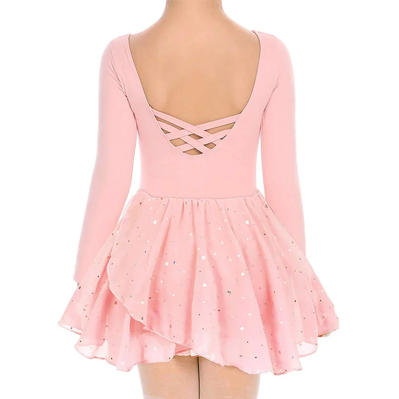 Kapeisha Long Sleeve Ballerina Outfits Kids Dance Leotards Gymnastics Crisscross Straps Back Leotard Tutu Ballet Dress For Girls