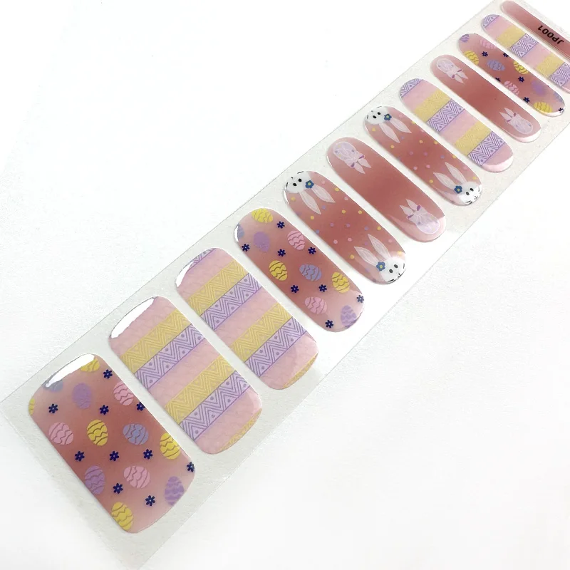 Korean Gel Nail Sticker Colorful Gel Nail Wrap Custom Semi Cured Nail Wraps Sticker