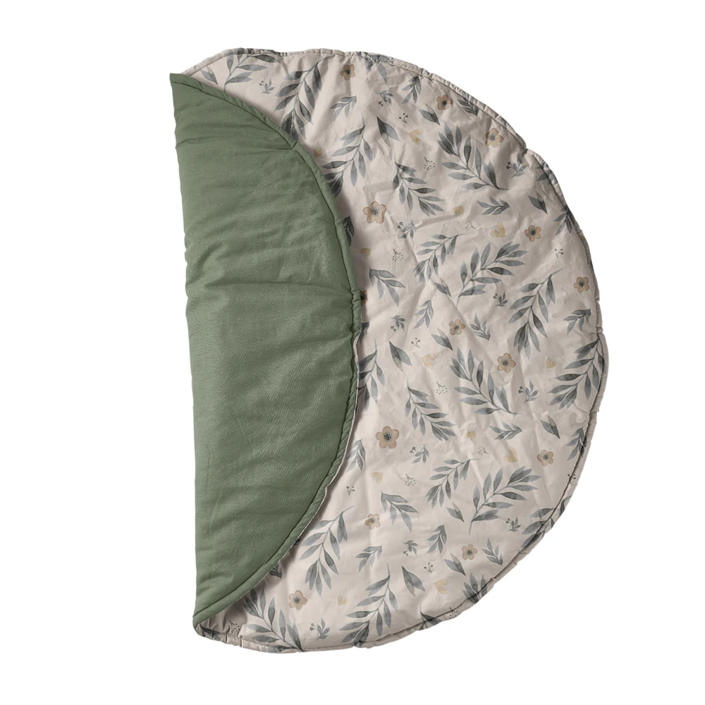 2023 new arrival OEM leaves pattern toddler nursery rug custom print linen fabric kid play mat for baby child