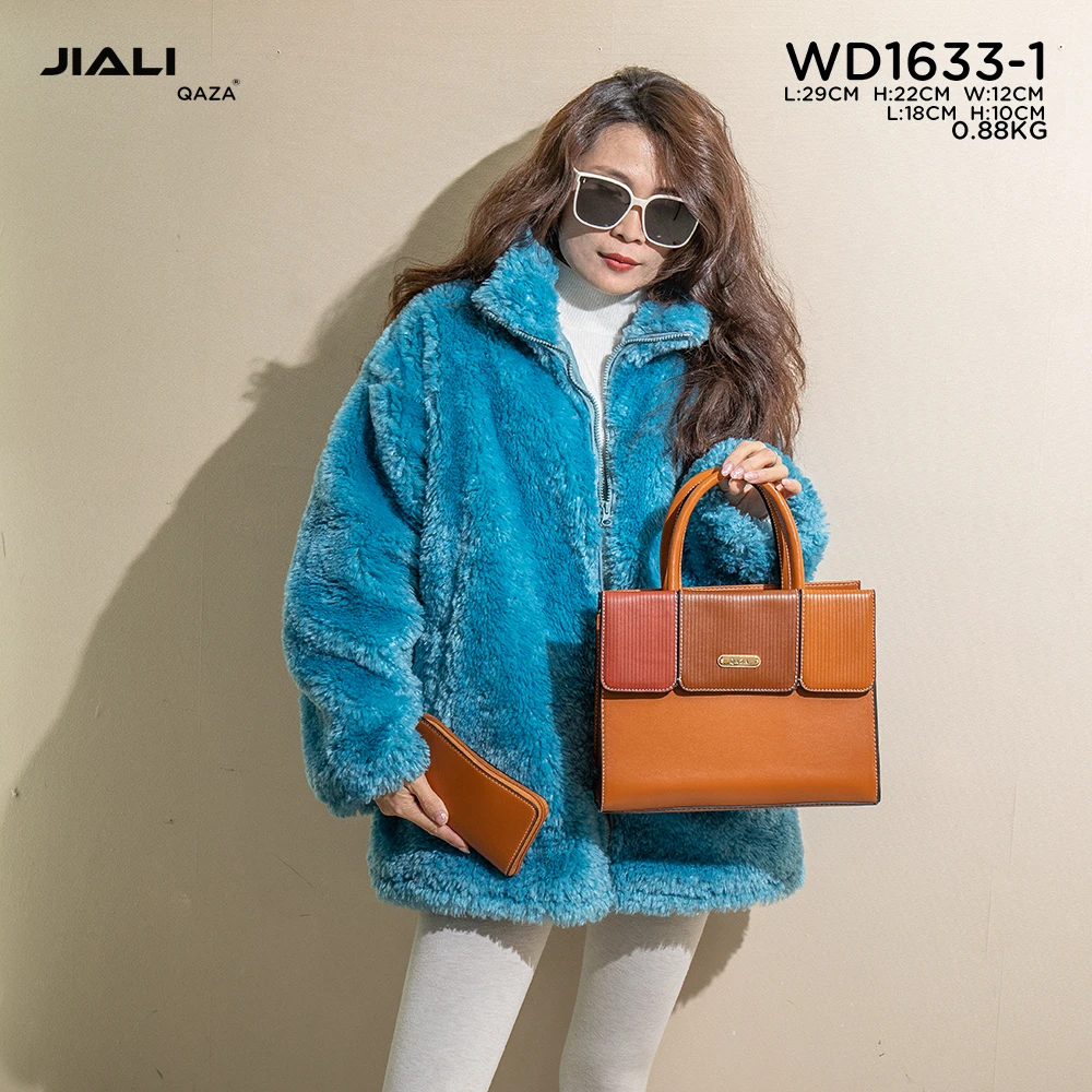 QAZA luxury 2 in 1 ladies hand bags 2024 latest designer fashion PU leather women color matching shoulder handbag with purse