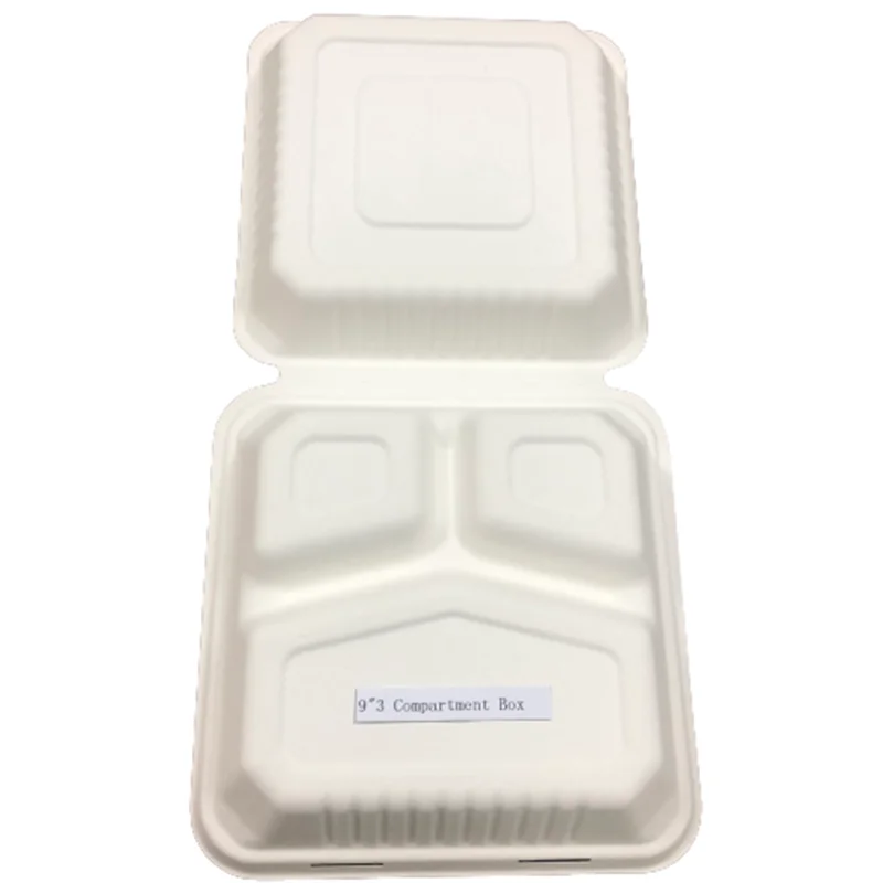biodegradable eco friendly disposable bagasse sugar cane take away clamshell sugarcane food container lunch box packaging