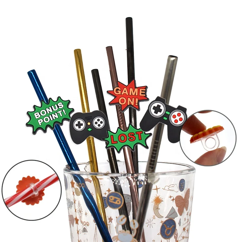 Factory directly game straw topper charms cool silicone straw cover drinking charms for bar
