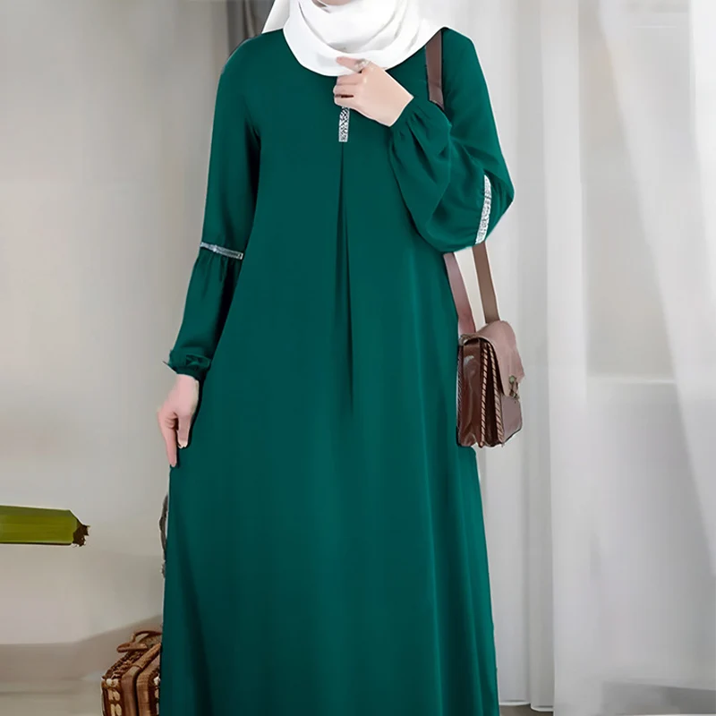 Hot Sales Modest Islam Arabic Clothing Sequined Elegant Dresses Hijab A Line Robe Women Abaya Muslim Dress