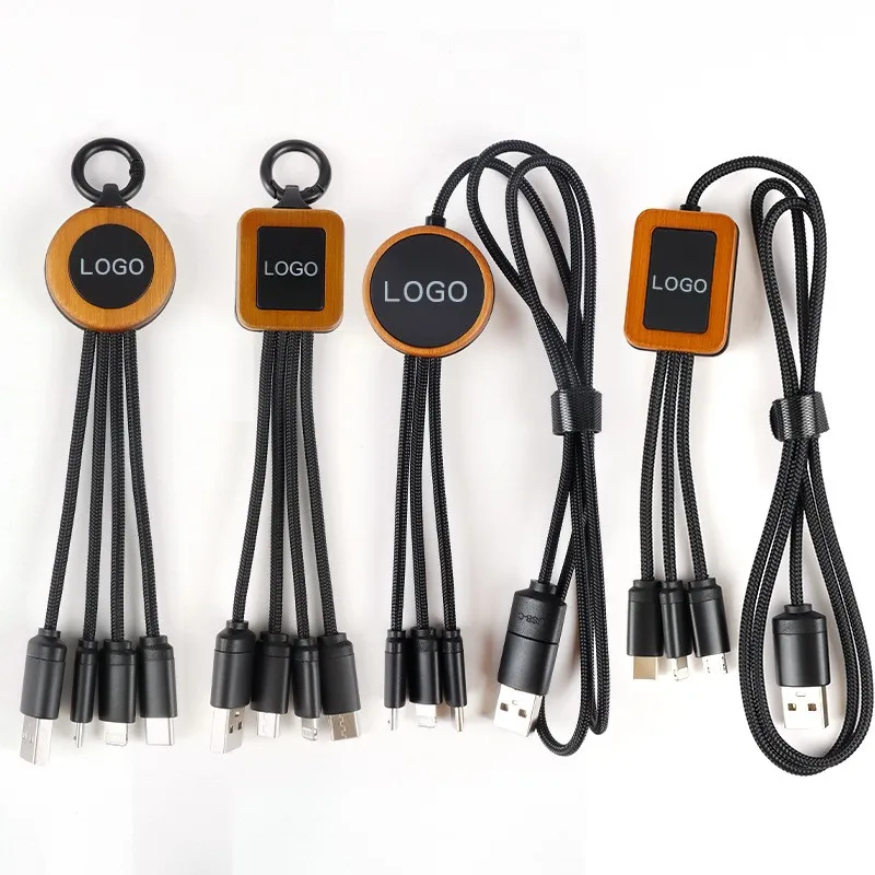 2024 New design promotional cheap wooden phone cables with led display charge type c to lightning cable fast charging