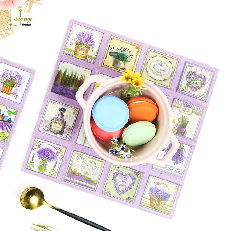 Custom OEM kitchen table dinner ceramic tile hot pot trivet mats & pads placemats dining table mat with cork base heat resistant