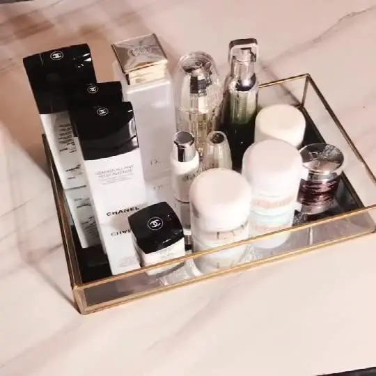 Glass  Rectangle Mirror Decorative Tray Gold can Hold Perfume Jewelry Cosmetics Makeup Magazine for Vanity Dresser