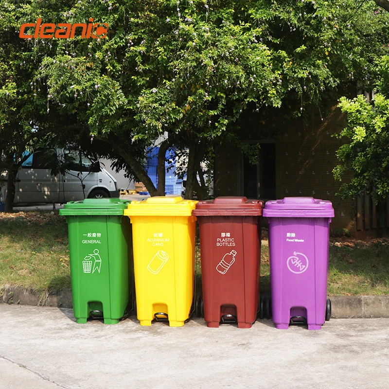 Commercial 120L foot pedal HDPE plastic outdoor garbage container recycle waste bins with lid for street warehouse