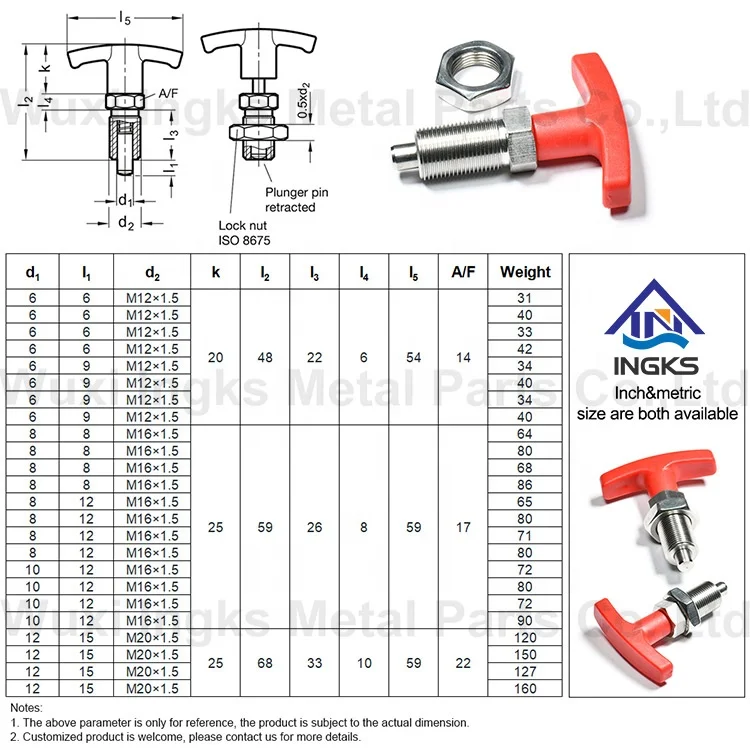 Custom Red T Handle Spring Loaded Pin M8 M10 M12 M16 Stainless Steel Indexing Plunger